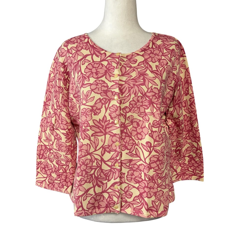 Vintage‎ Casual Corner Annex Cardigan Sweater Womens Petite M Pink Floral Knit